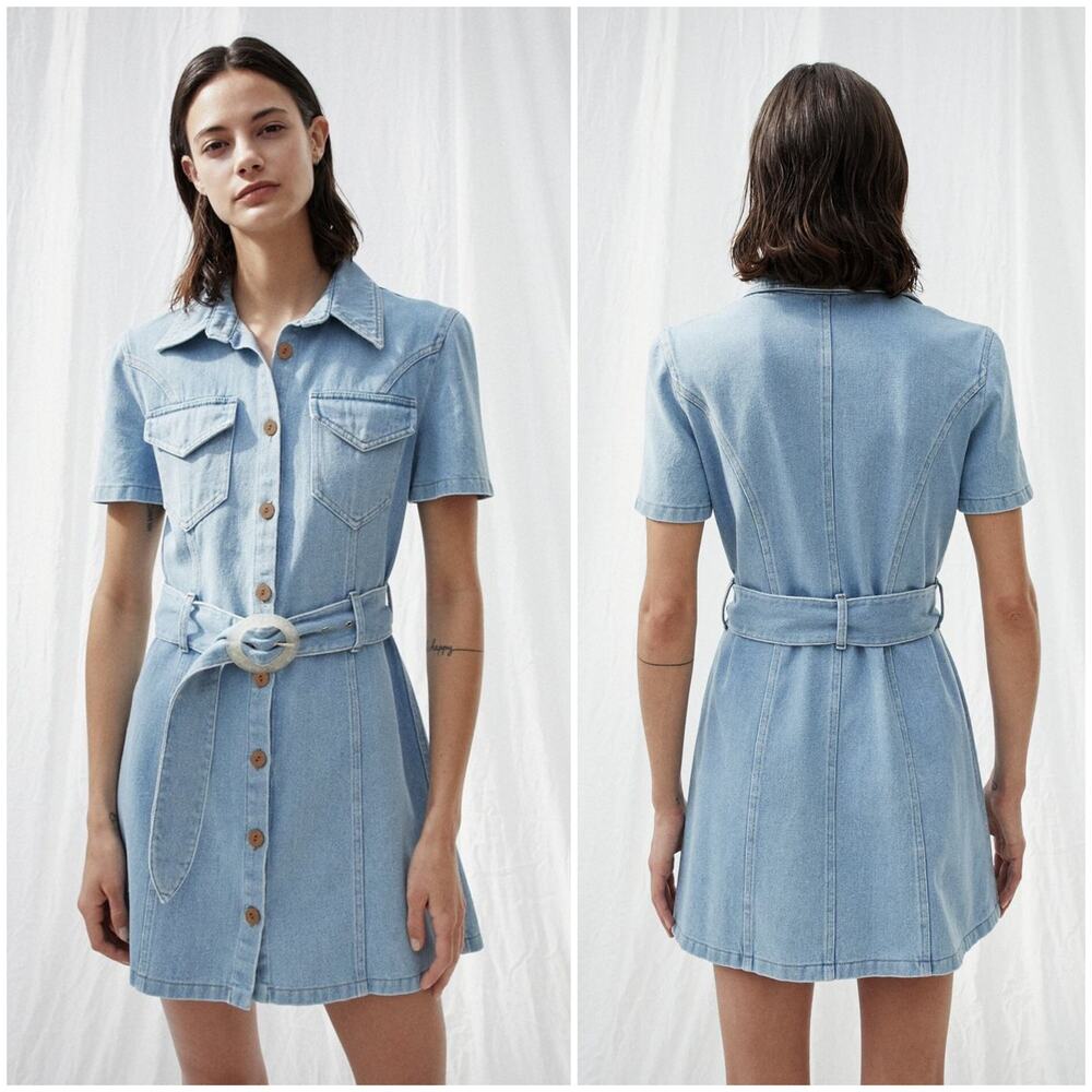 Nanushka Mora Short Sleeve Mini Dress denim 80s wash size XS